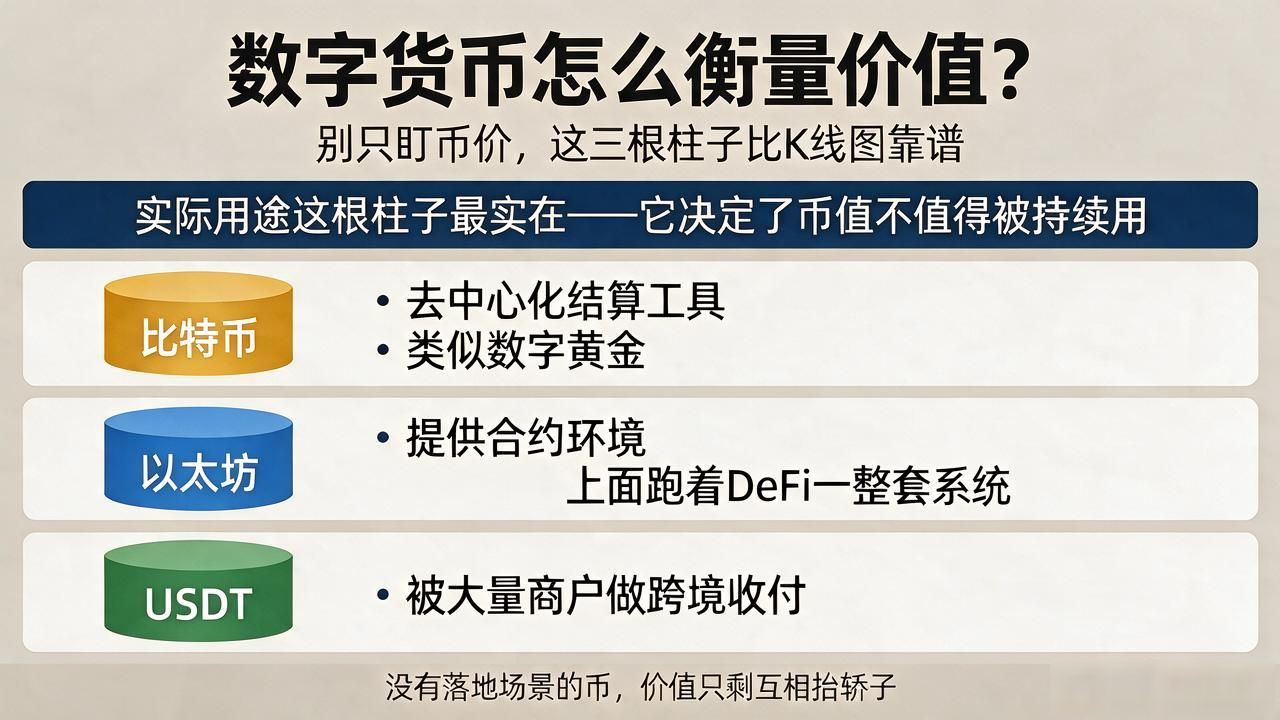 数字货币价值评估三根柱子_数字货币怎么衡量价值_网络效应实际用途共识安全